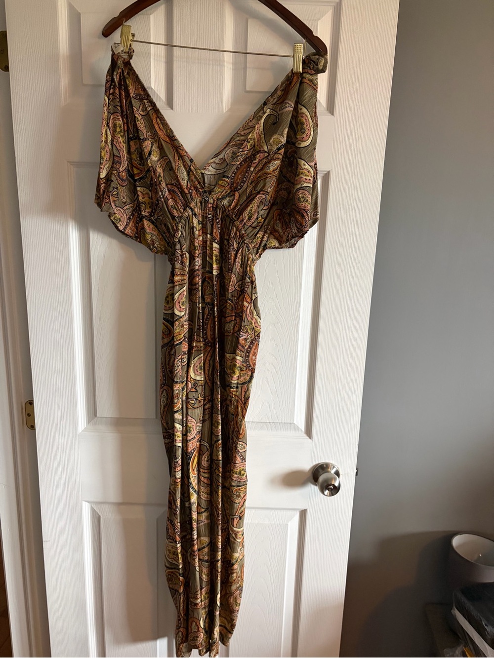 Molly Bracken Paisley V-Neck Maxi Dress in Brown and Cream